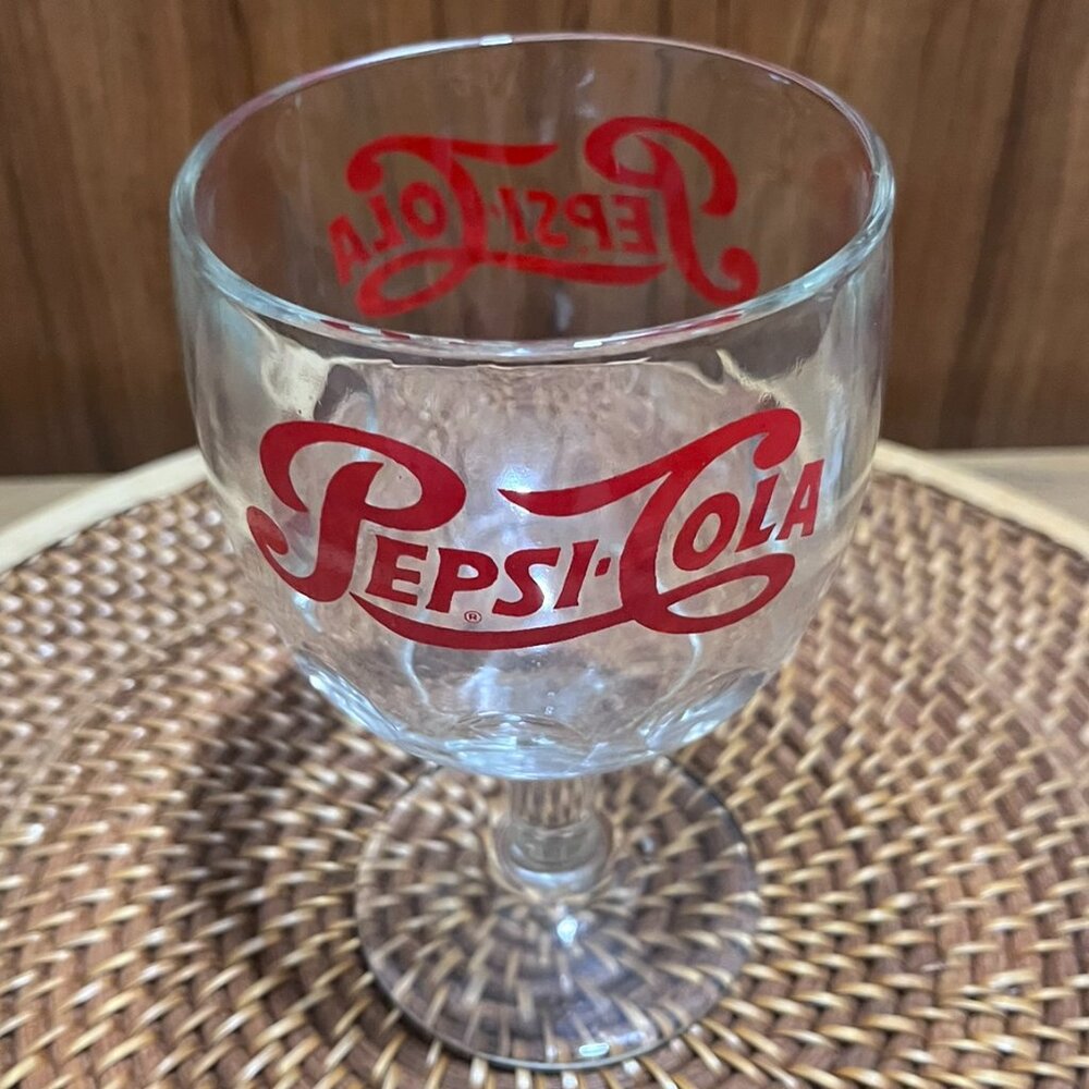 Vintage Pepsi-Cola Bartlett Collins Thumbprint Goblet Kings Crown Glass Rare